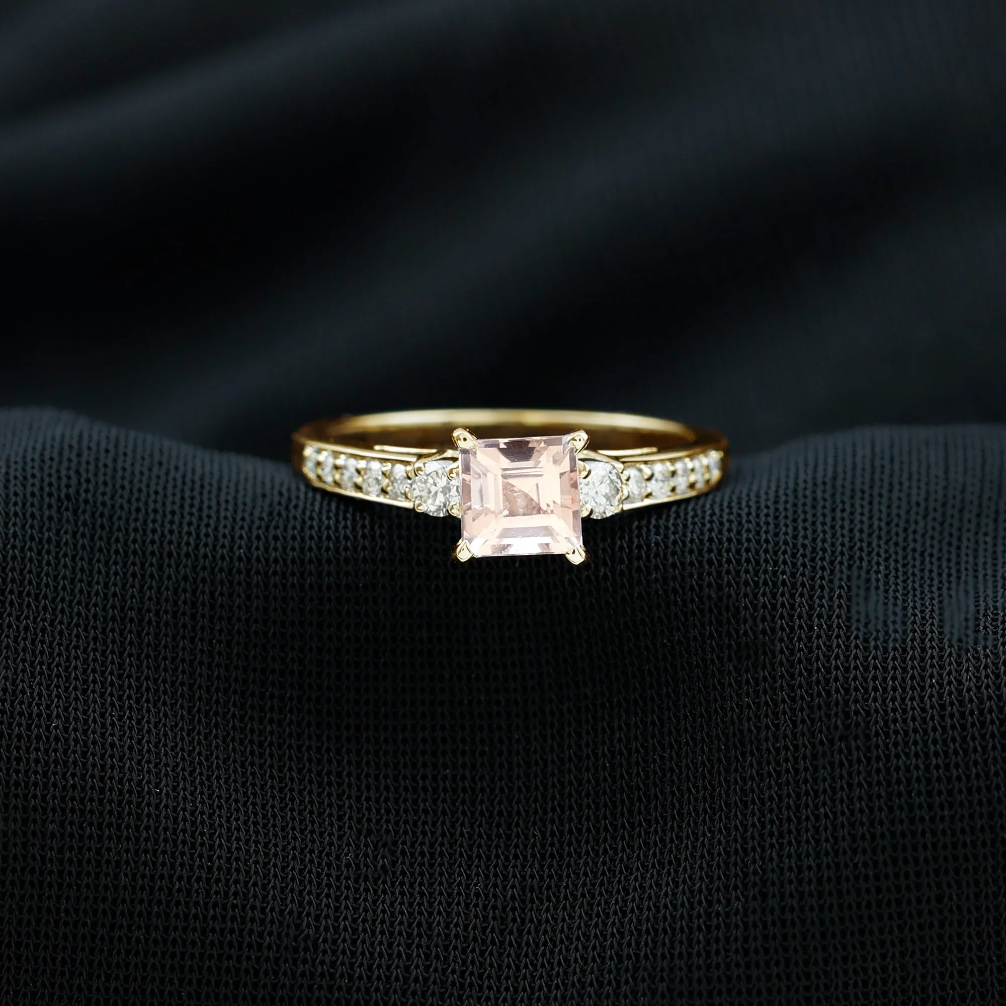 1 CT Princess Cut Morganite Classic Engagement Ring with Diamond
