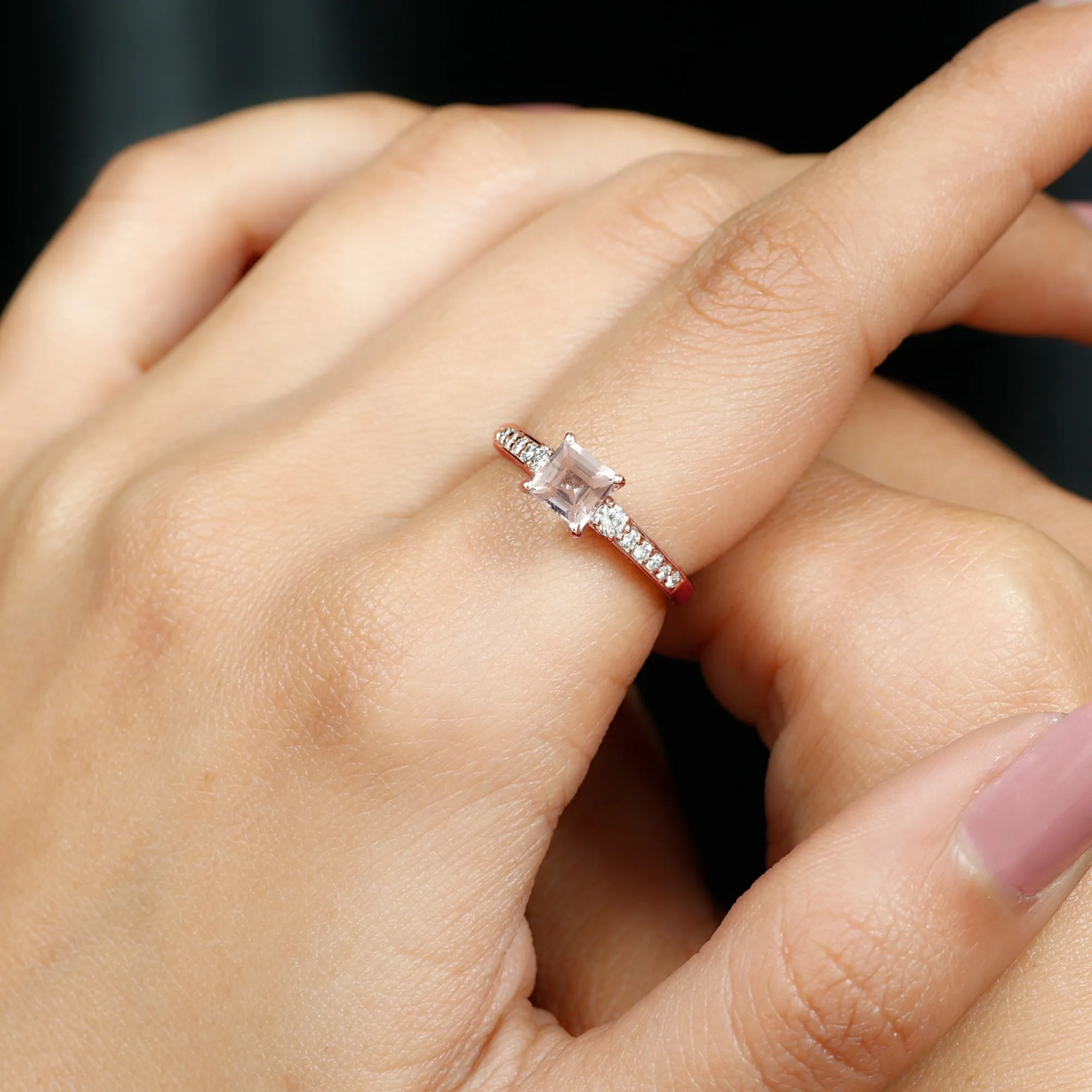 1 CT Princess Cut Morganite Classic Engagement Ring with Diamond