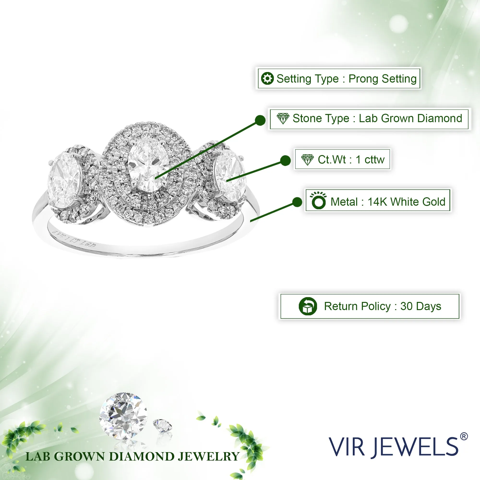 1 cttw Wedding Engagement Ring for Women, Round Lab Grown Engagement Ring in 14K White Gold, Prong Set
