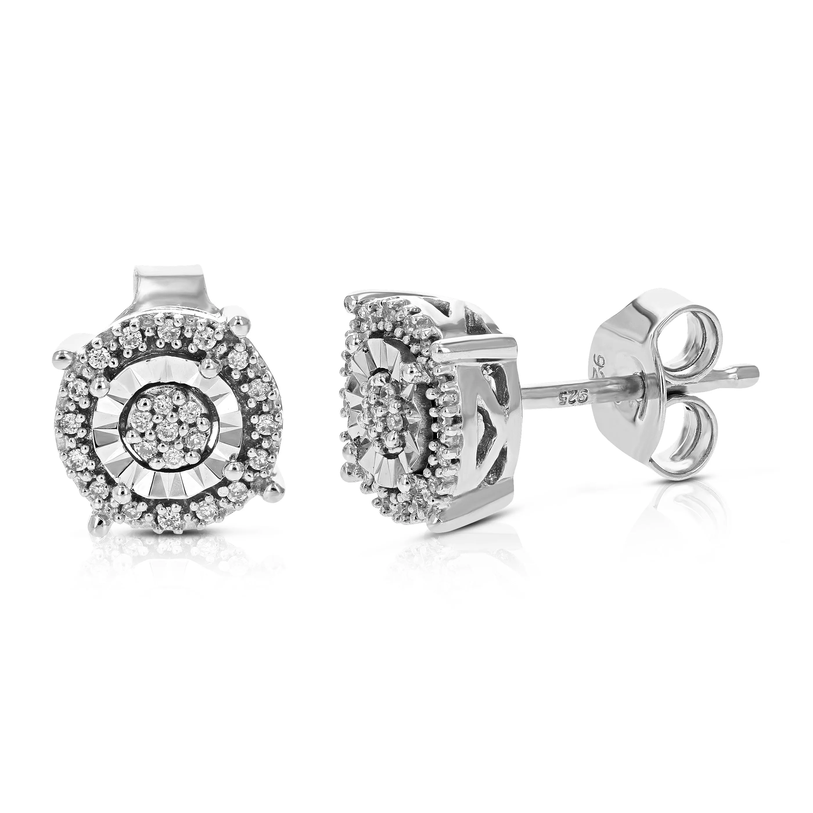 1/10 cttw Round Cut Lab Grown Diamond Prong Set Stud Earrings For Women .925 Sterling Silver