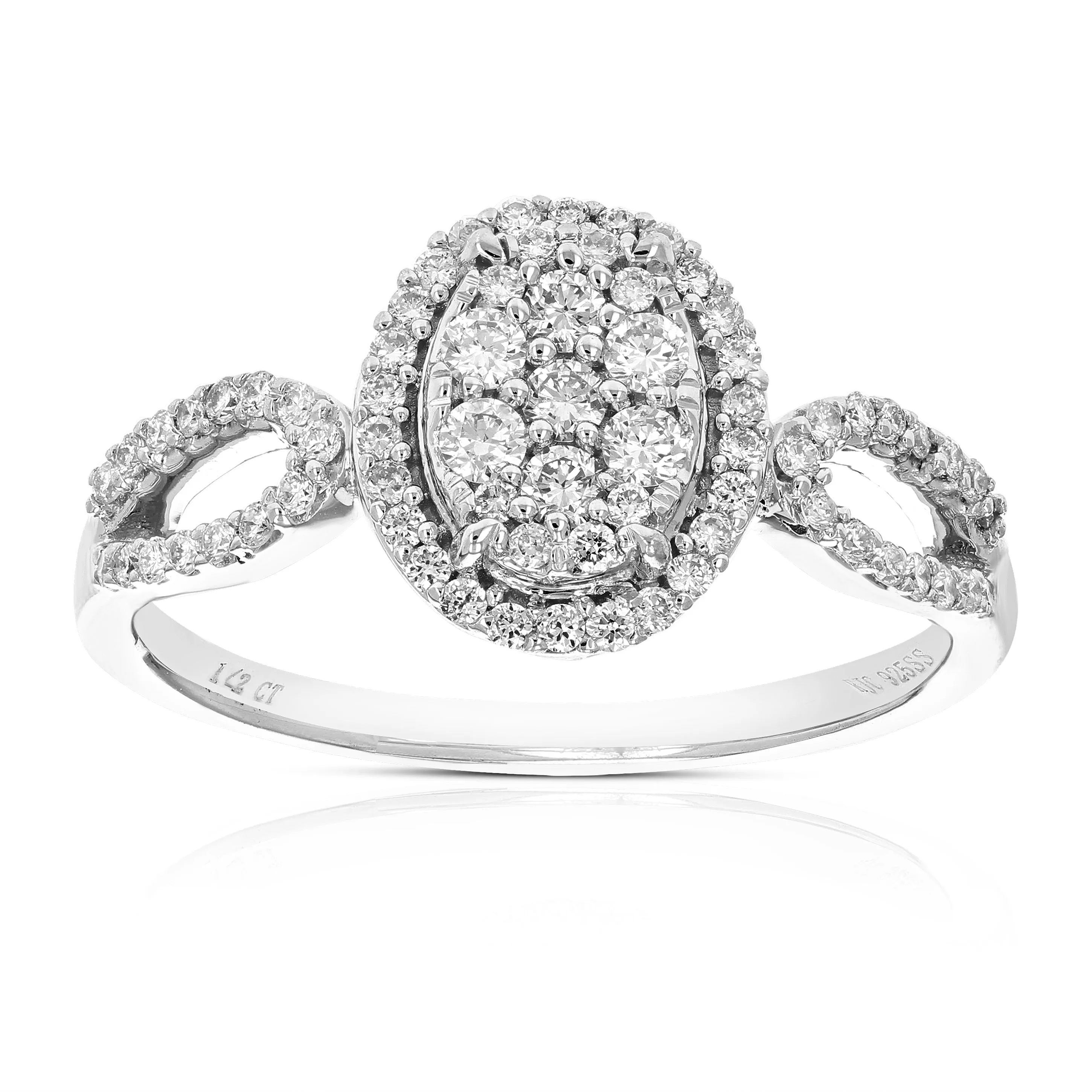 1/2 cttw Round Cut Lab Grown Diamond Engagement Ring .925 Sterling Silver Prong Set