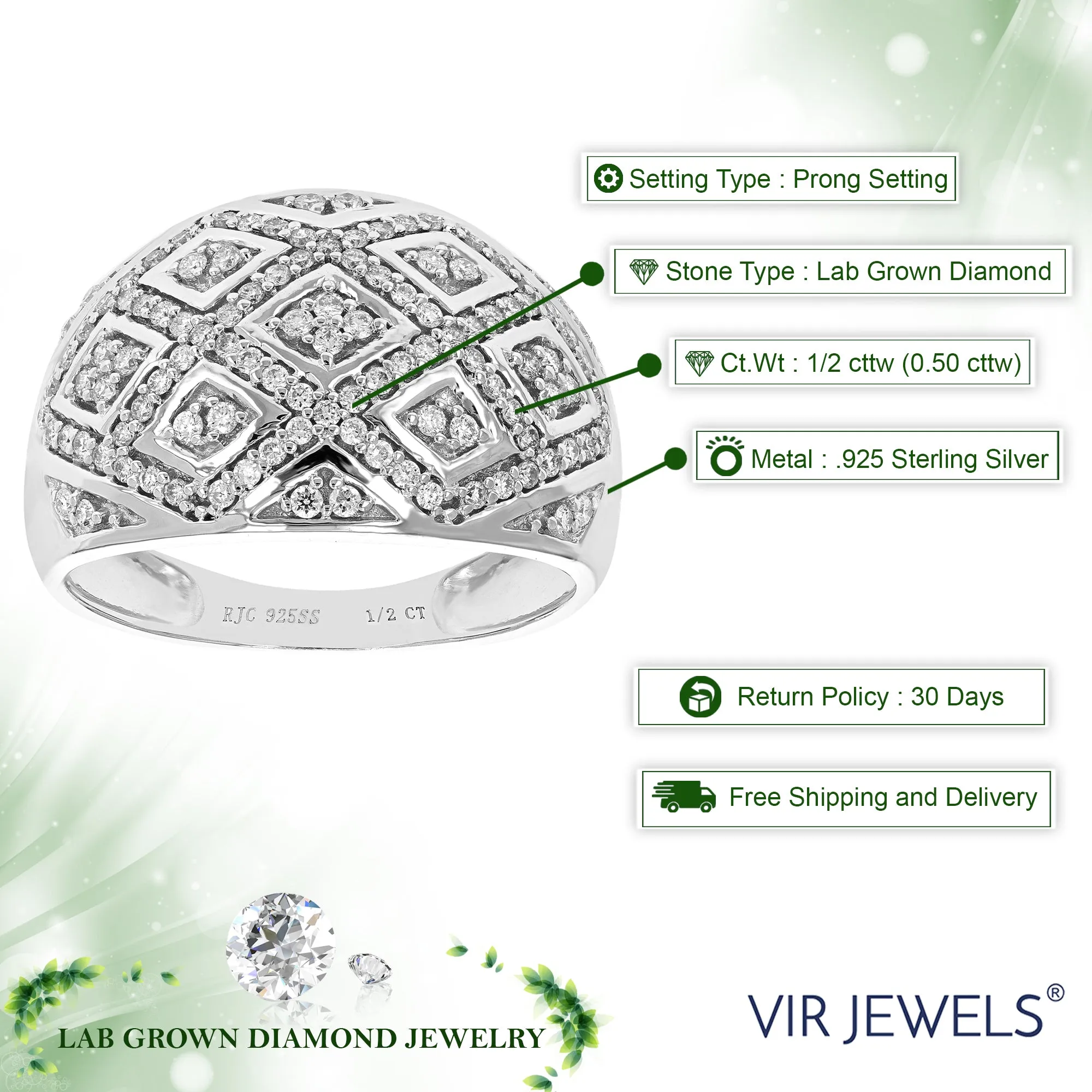 1/2 cttw Round Cut Lab Grown Diamond Engagement Ring .925 Sterling Silver Set