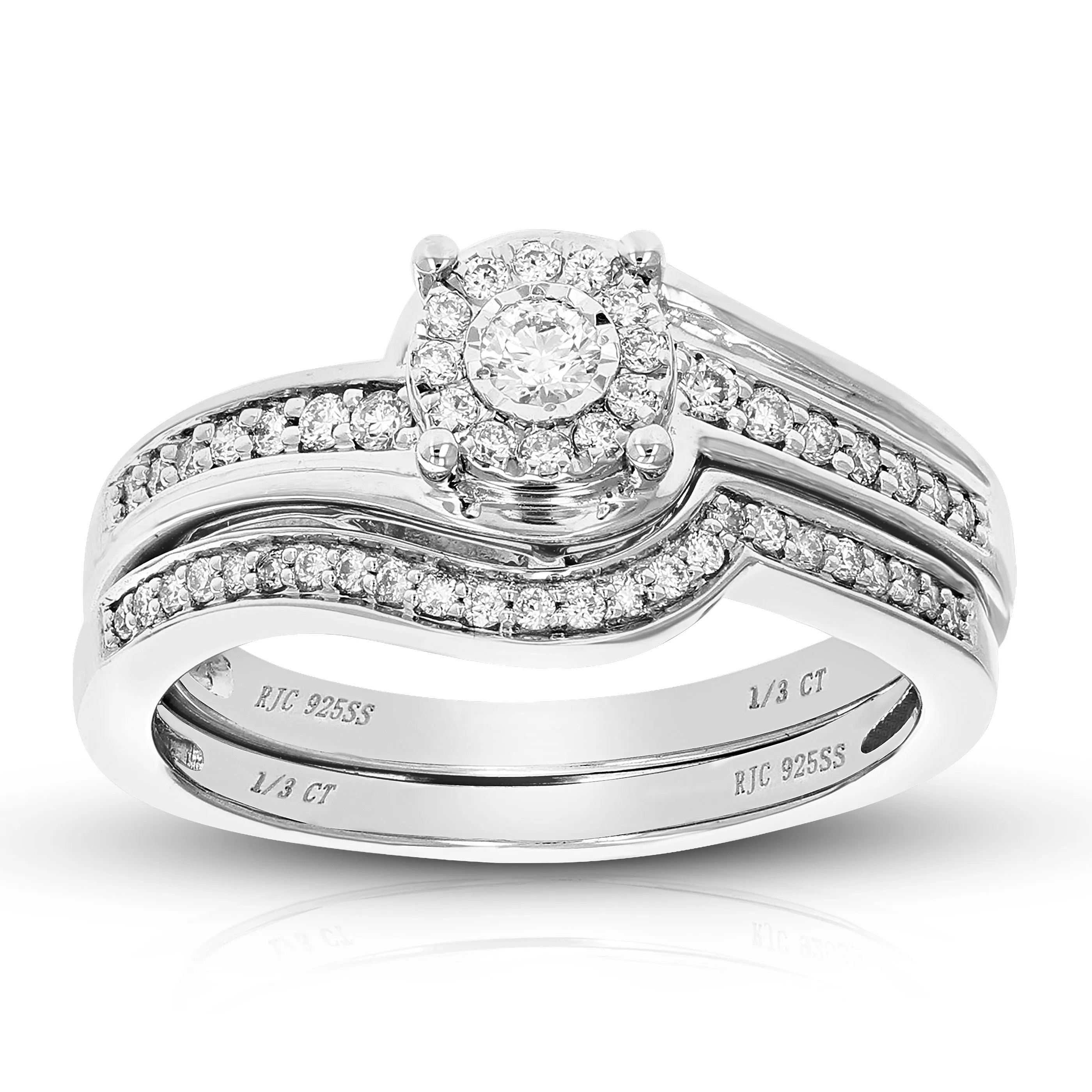 1/3 cttw Round Lab Grown Diamond Wedding Engagement Ring Bridal Set .925 Sterling Silver Prong Set