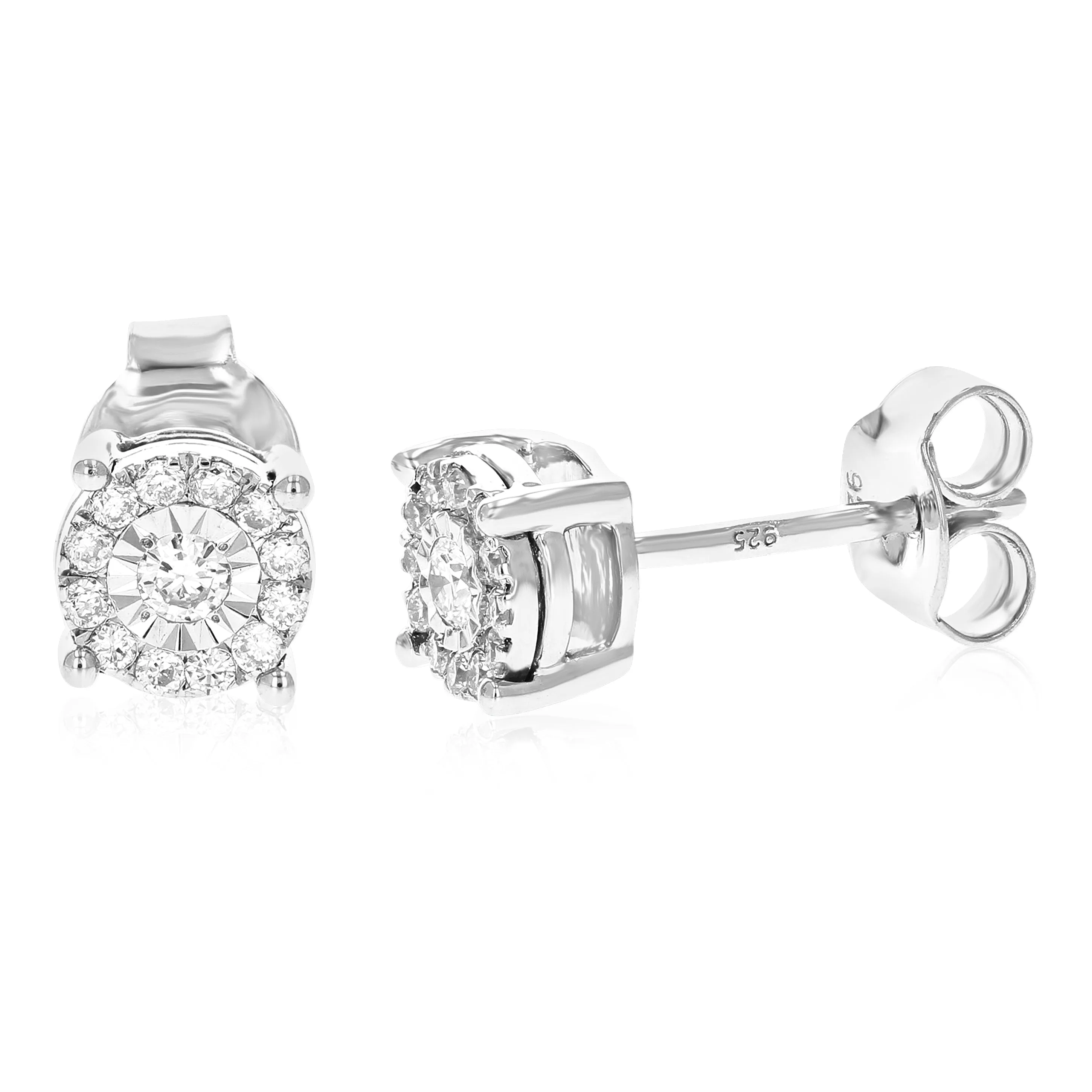 1/4 cttw 26 Stones Round Lab Grown Diamond Studs Earrings .925 Sterling Silver Prong Set 2/5 Inch