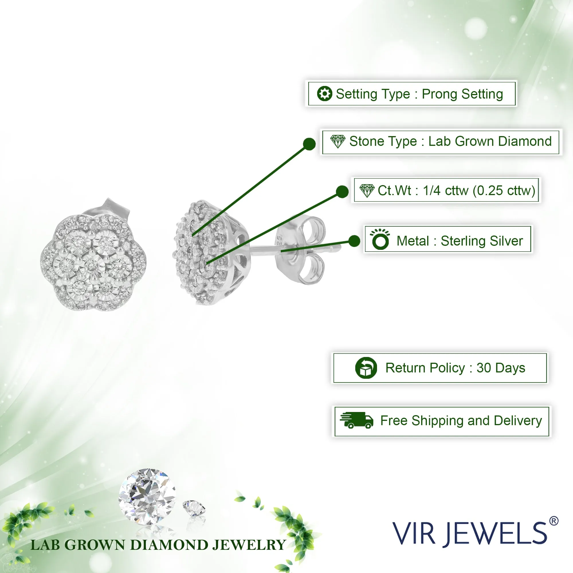 1/4 cttw Round Cut Lab Grown Diamond Stud Earrings Cute .925 Sterling Silver Studs