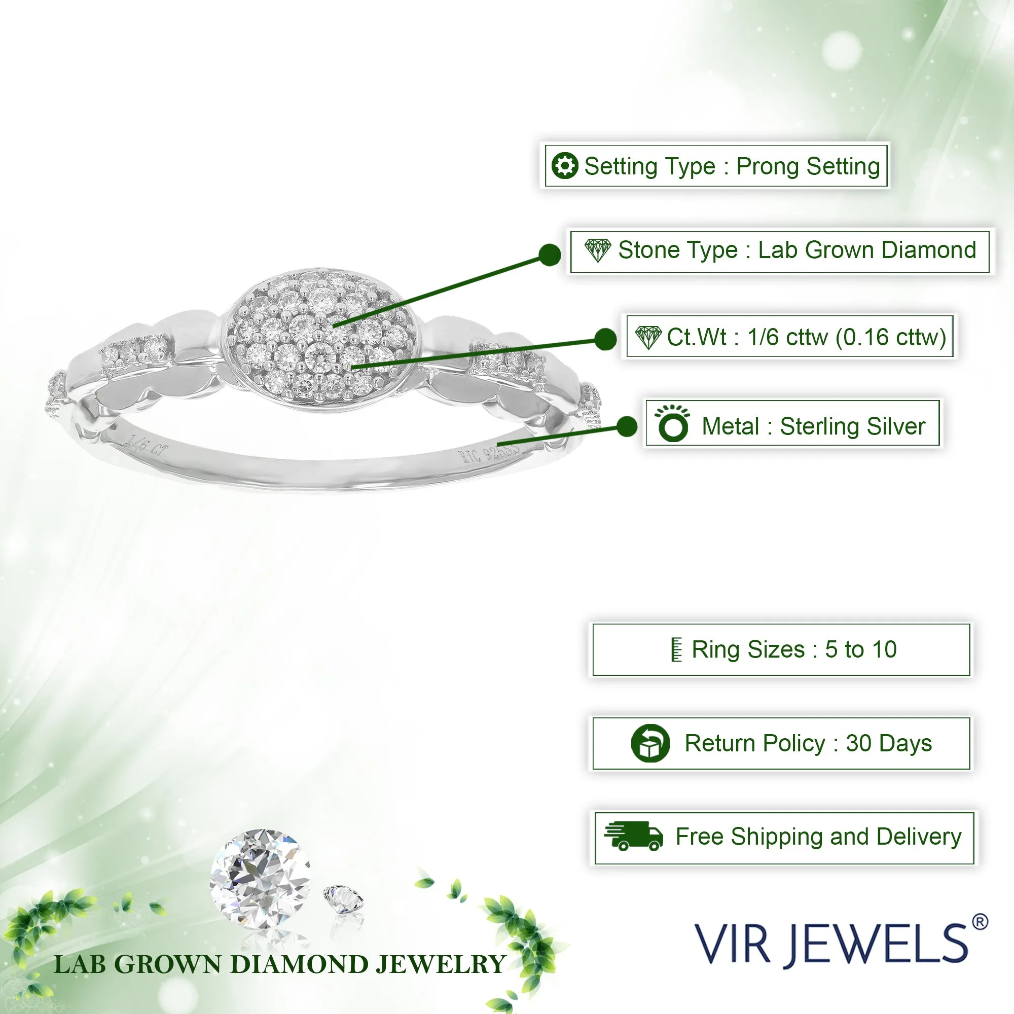 1/6 cttw Round Lab Grown Diamond Engagement Ring For Women .925 Sterling Silver Prong Set