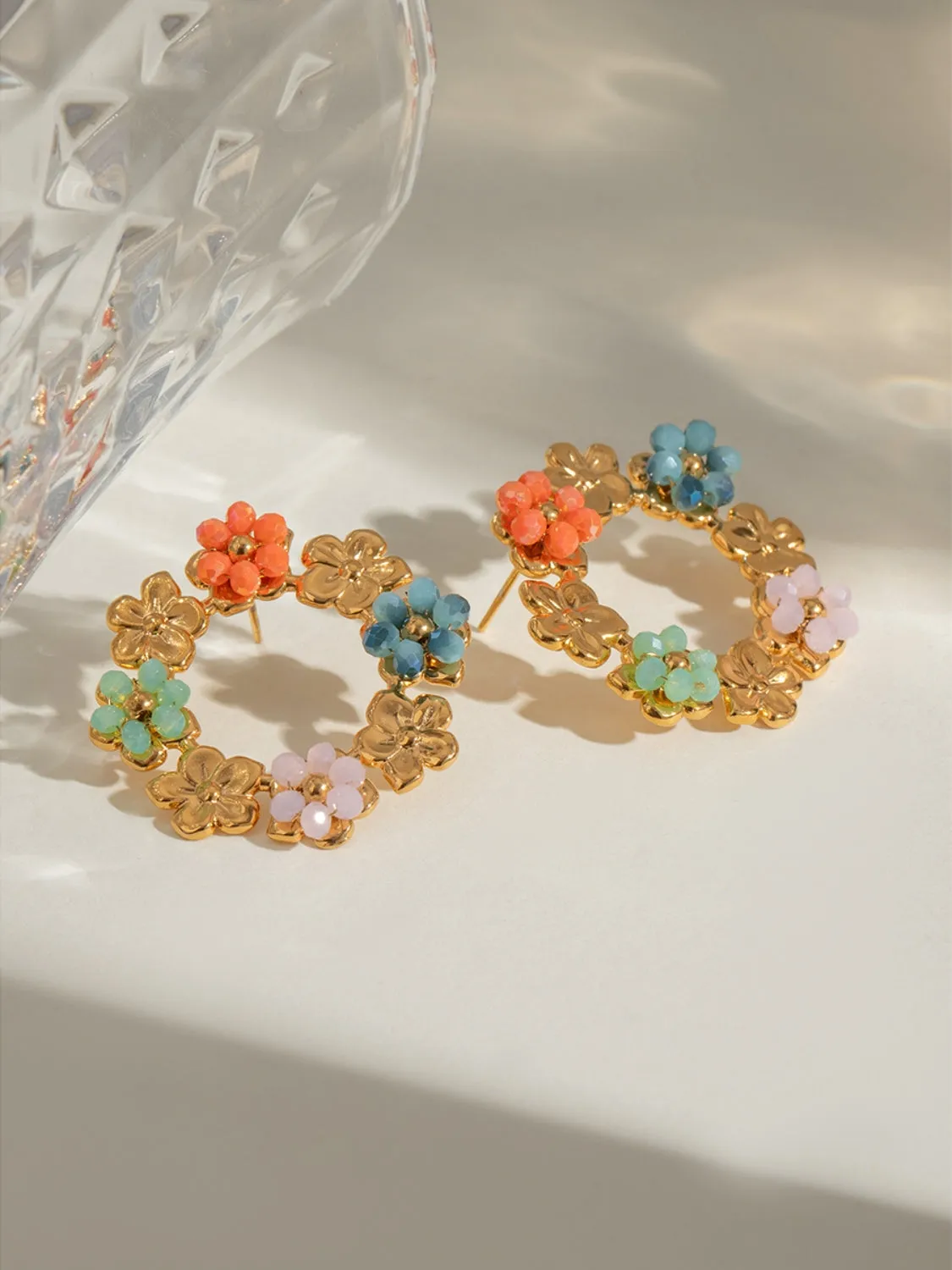 18K gold-plated Crystal Stainless Steel Flower Earrings