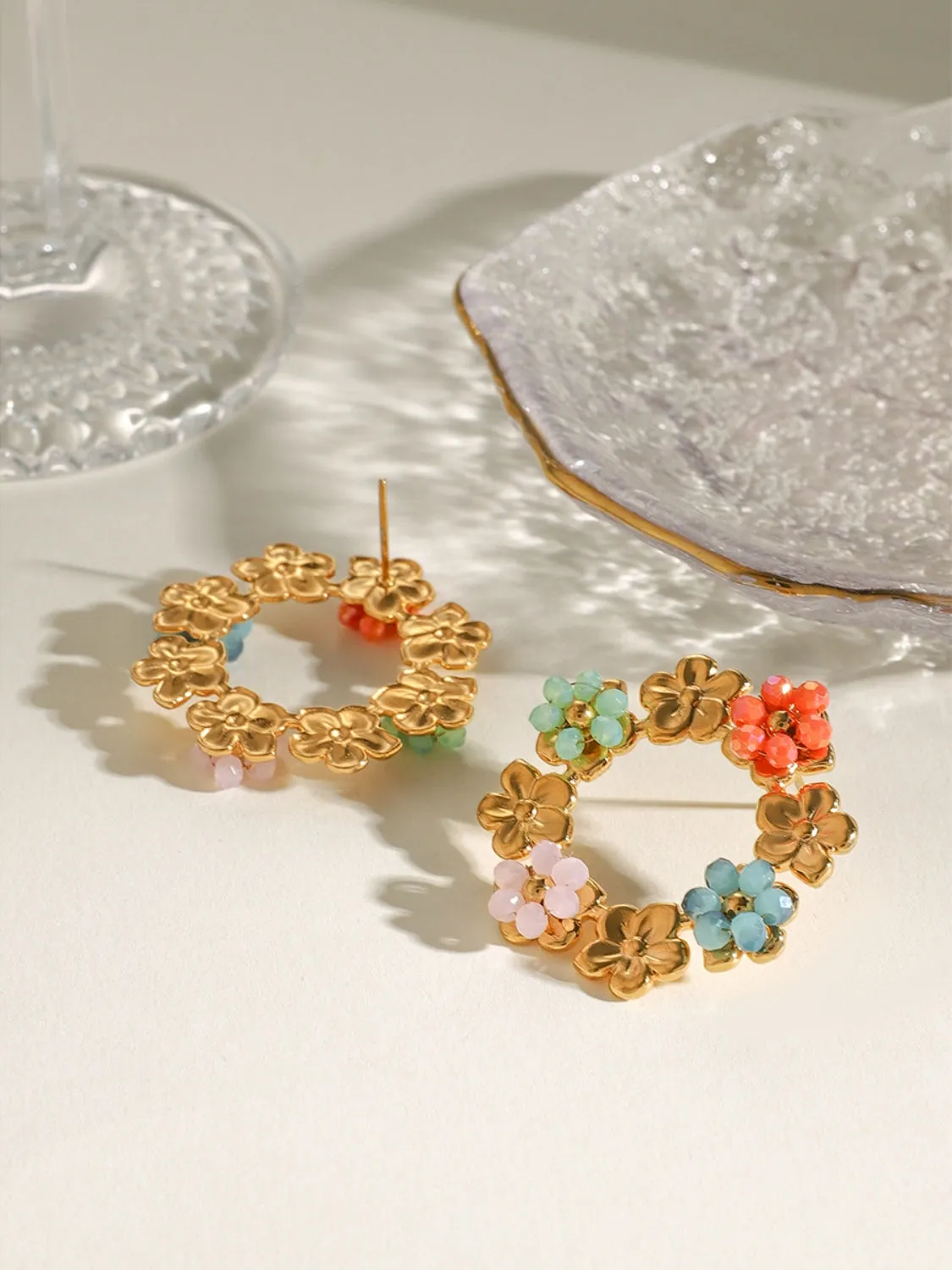18K gold-plated Crystal Stainless Steel Flower Earrings