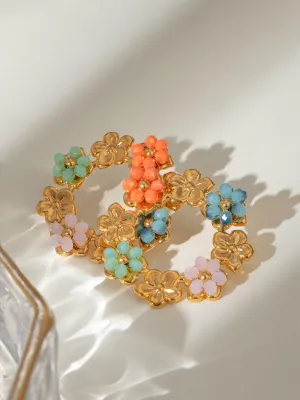 18K gold-plated Crystal Stainless Steel Flower Earrings
