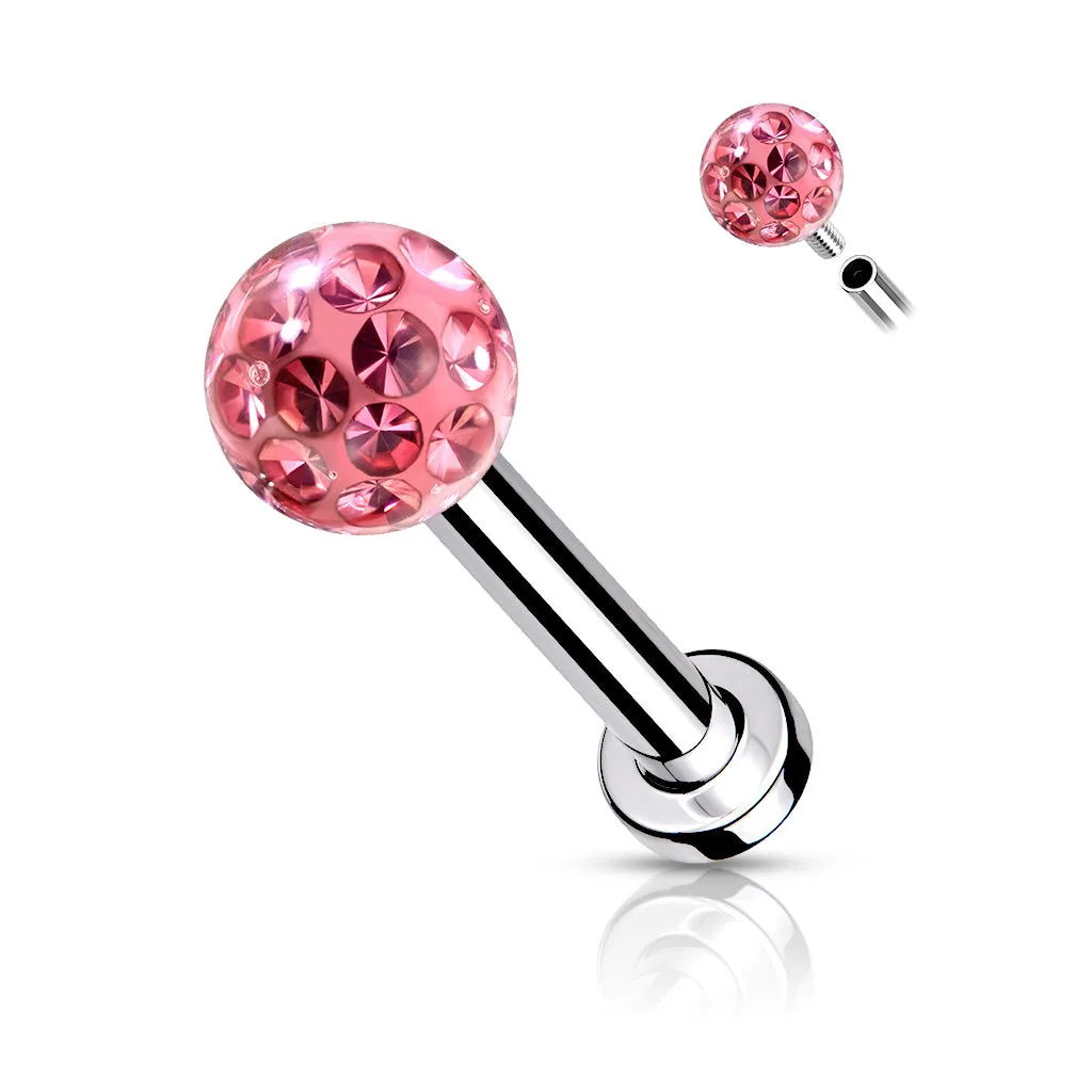 1pc Epoxy Coated Crystal Paved Ball Labret Cartilage Barbell Internally Threaded