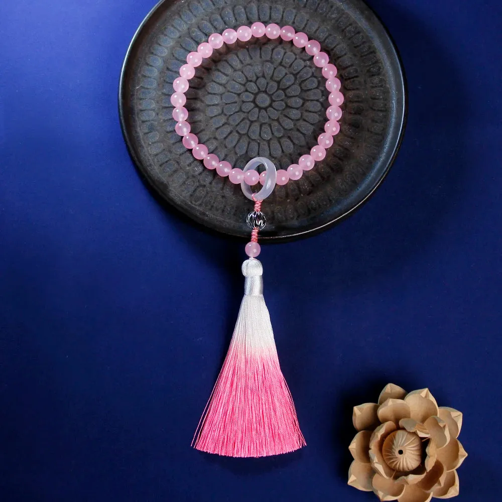 33 natural pink crystal bracelets with tassels,Prayer Blessing Bracelet
