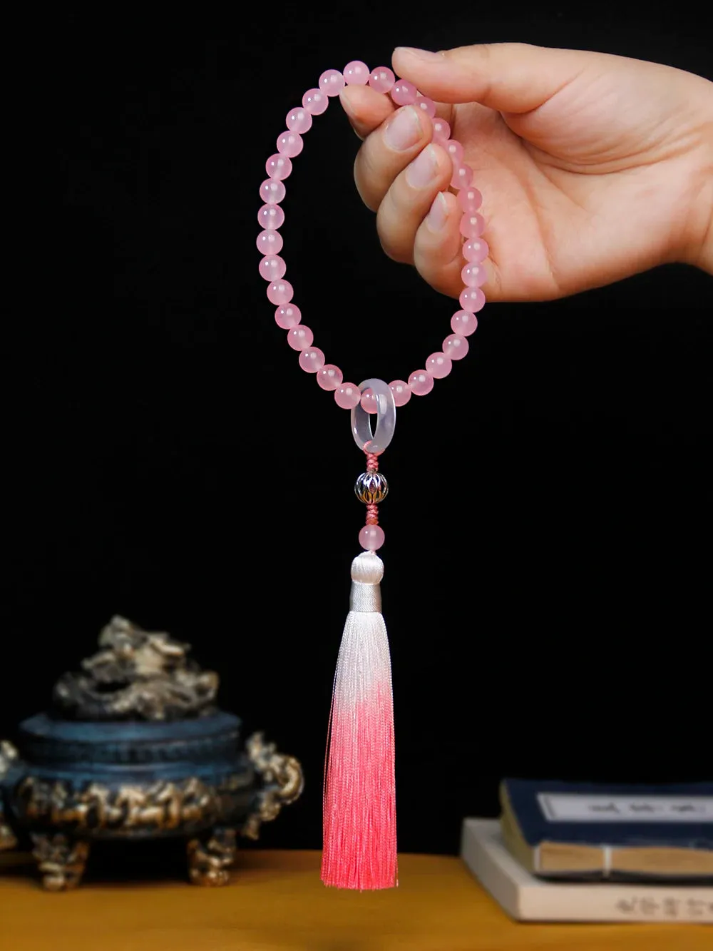 33 natural pink crystal bracelets with tassels,Prayer Blessing Bracelet