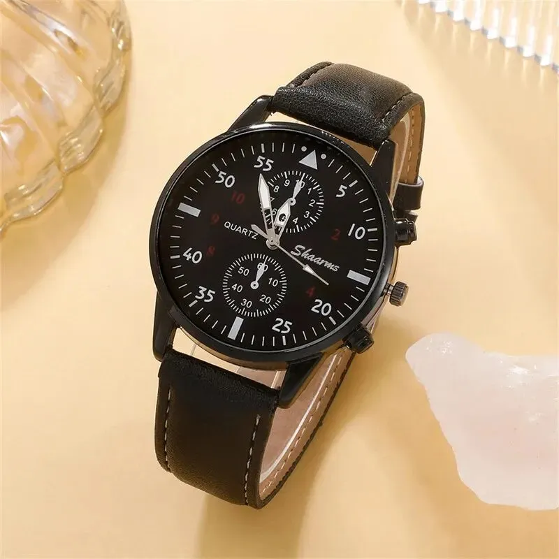5-Piece Set with Bracelets-Quartz Wristwatch with Leather Strap – Fashionable and Durable,