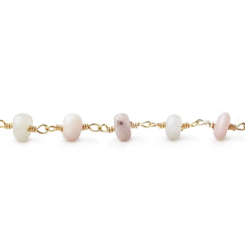 5mm Pink Peruvian Opal Plain Rondelle Gold plated Chain by the foot