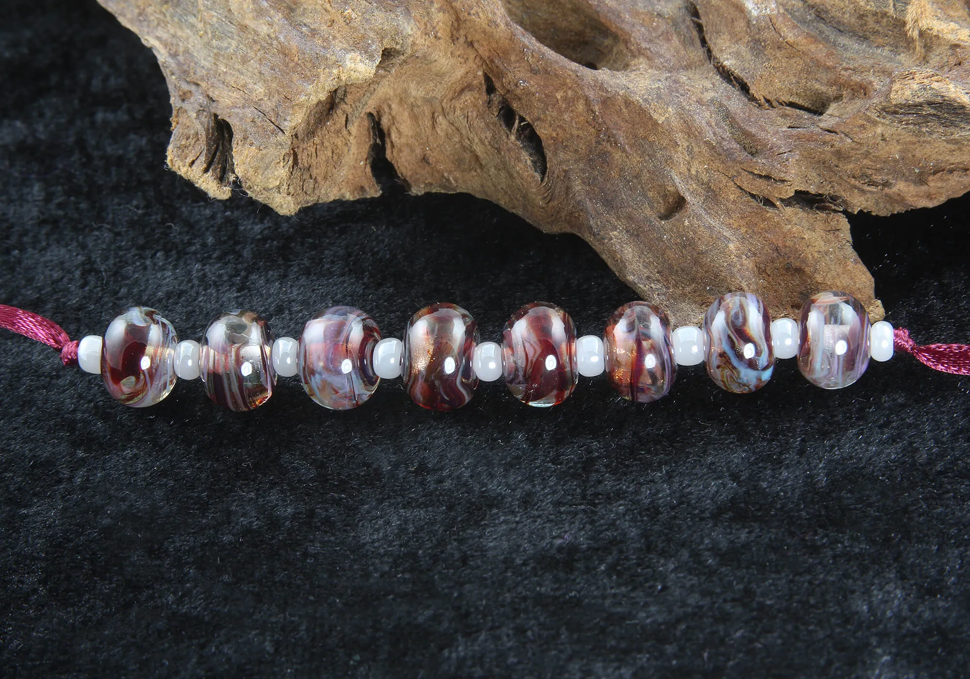 6 Handmade Red Swirl Lampwork Beads Set SRA
