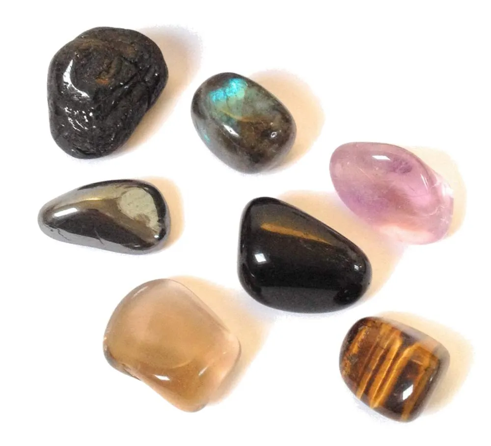 7 x Tumblestone Protection Pack - Tourmaline - Labradorite - Obsidian - Amethyst - Smokey Quartz - Hematite - Tigers Eye - Tumble Stone Pack
