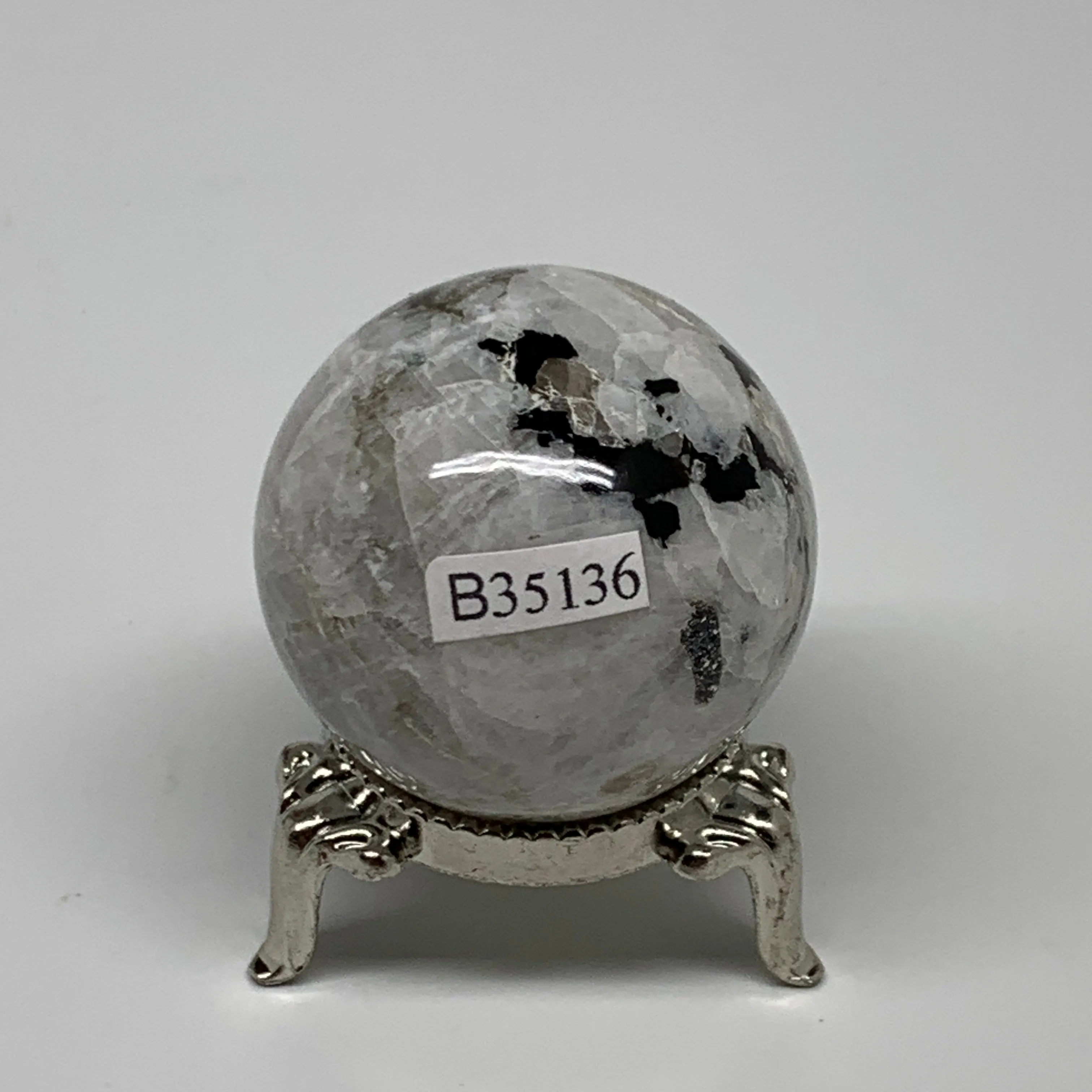 82.7g, 1.6"(39mm), Natural Rainbow Moonstone Sphere Ball Gemstone, B35136