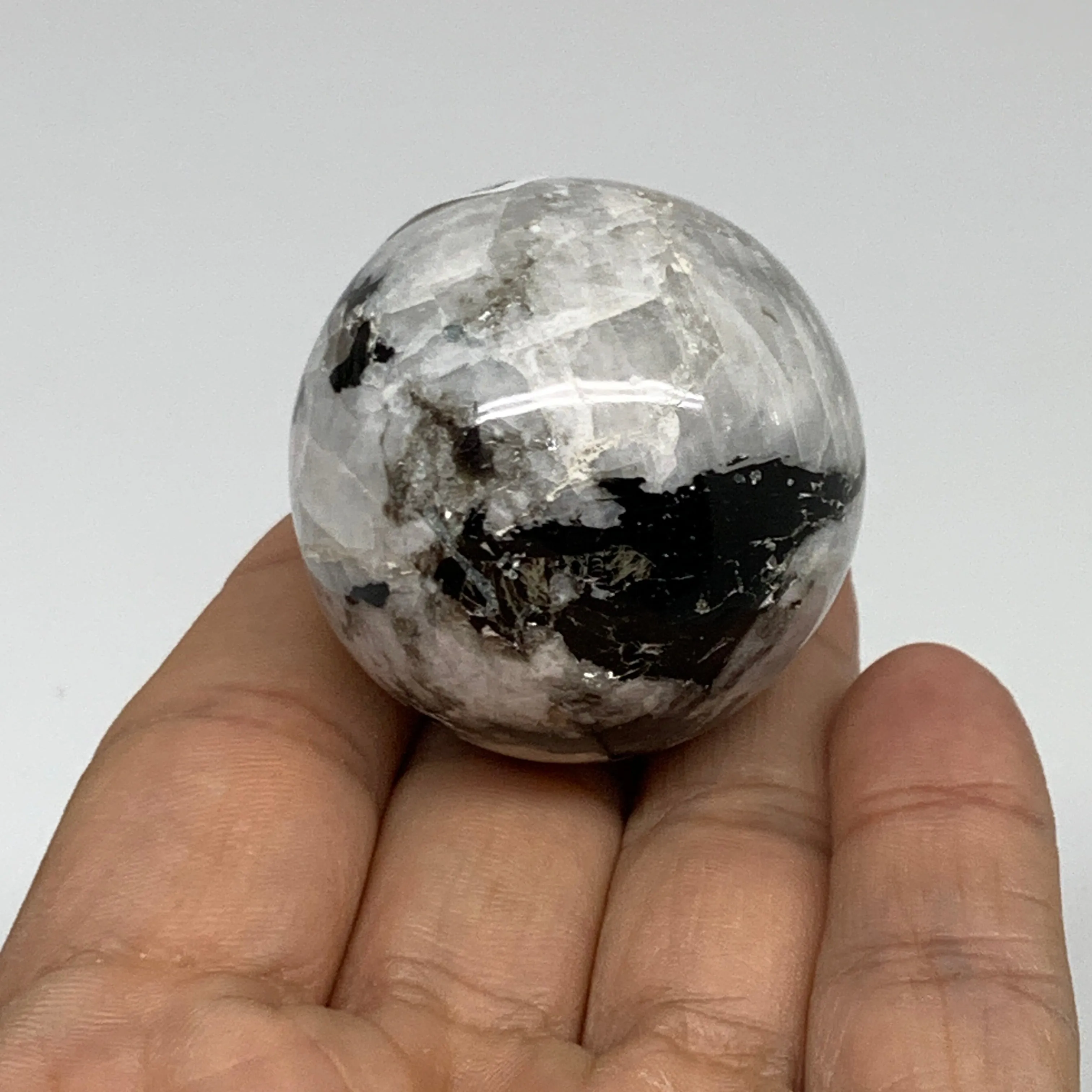 82.7g, 1.6"(39mm), Natural Rainbow Moonstone Sphere Ball Gemstone, B35136