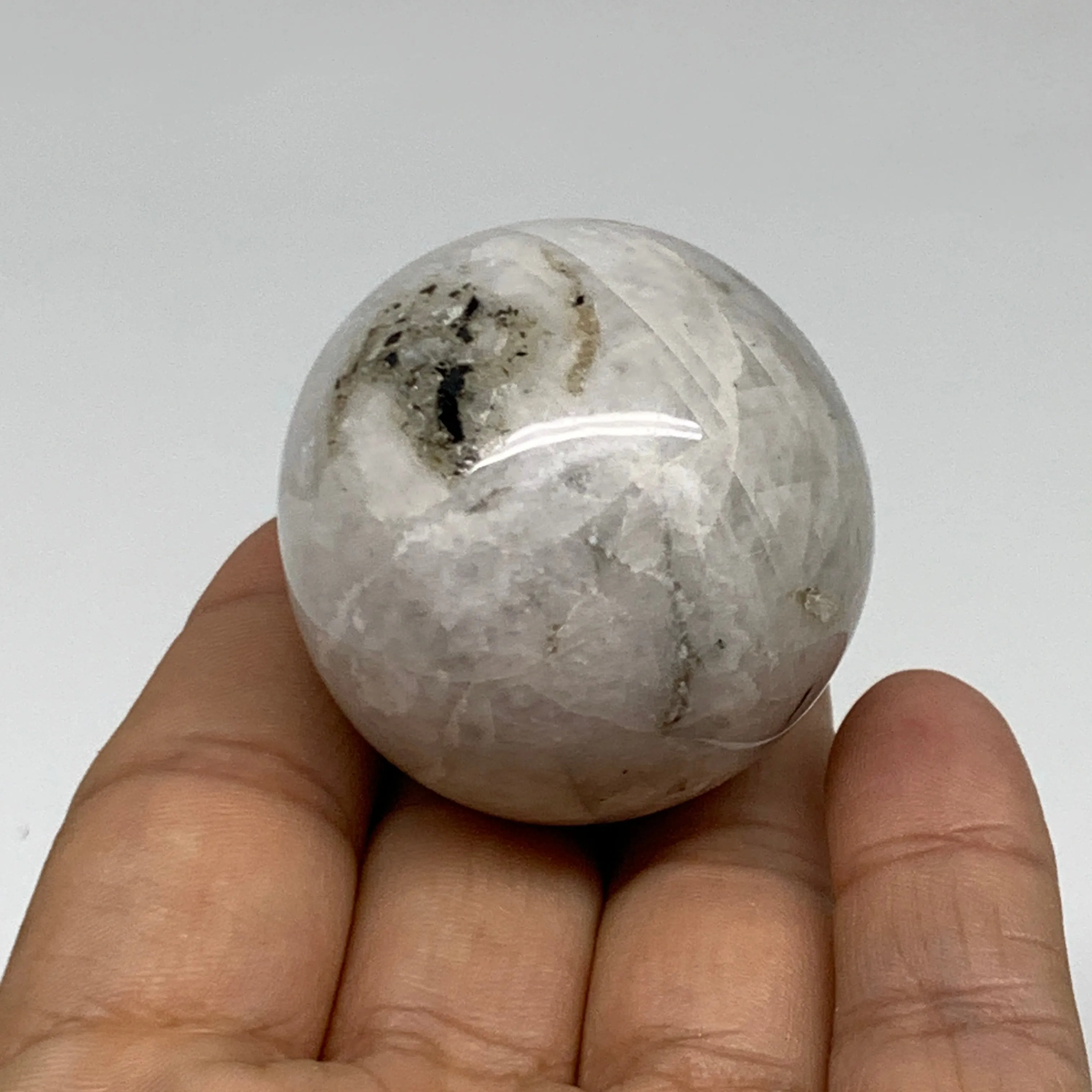 88.7g, 1.6"(40mm), Natural Rainbow Moonstone Sphere Ball Gemstone, B34943