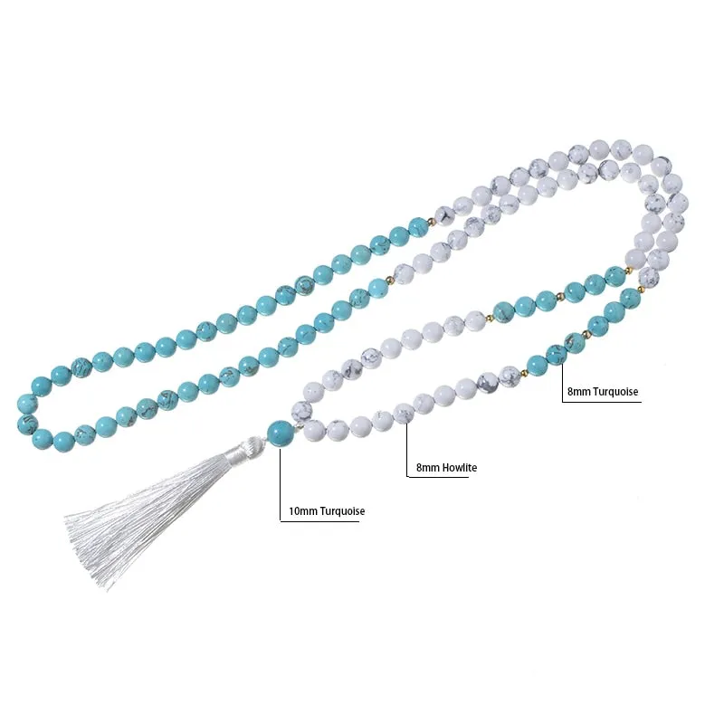 8mm Natural Blue Turquoise Howlite Beaded Mala Necklace