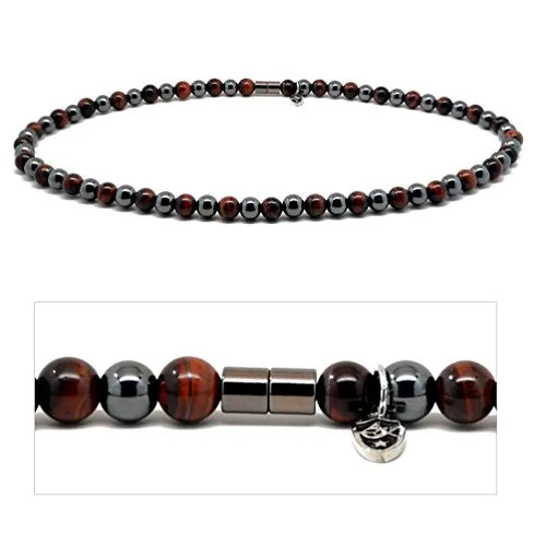 Accents Kingdom 8MM Red Tiger's Eye Bead Hematite Classic Magnetic Necklace, 20"