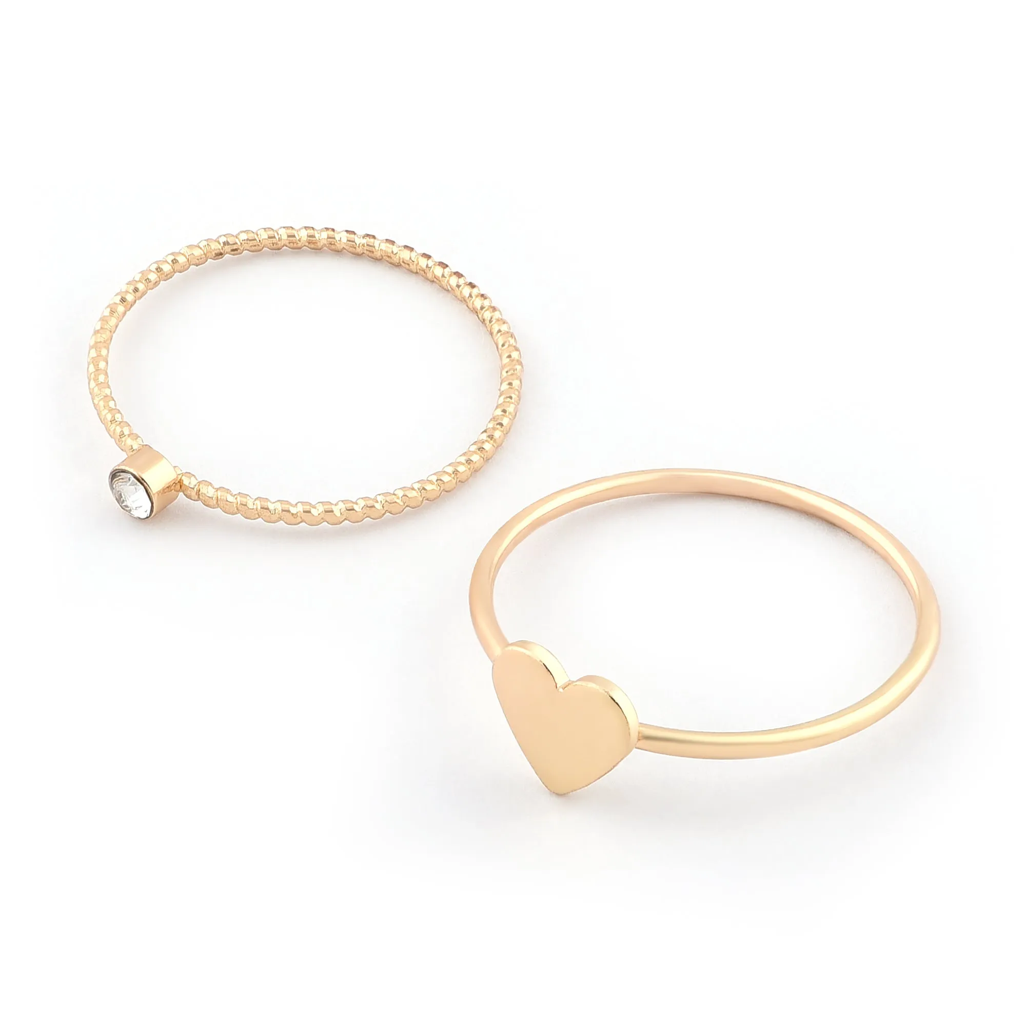 Accessorize London Women's Gold Pack of 2 Crystal & Heart Stacking Rings-Medium