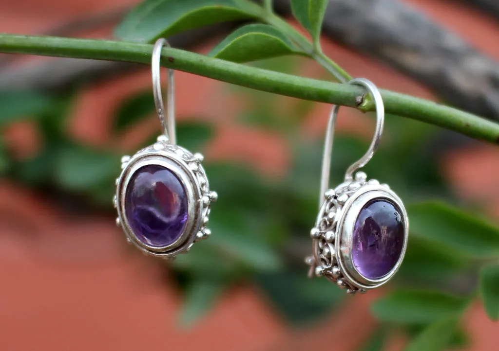 Amethyst Inlaid Silver Sterling Earrings