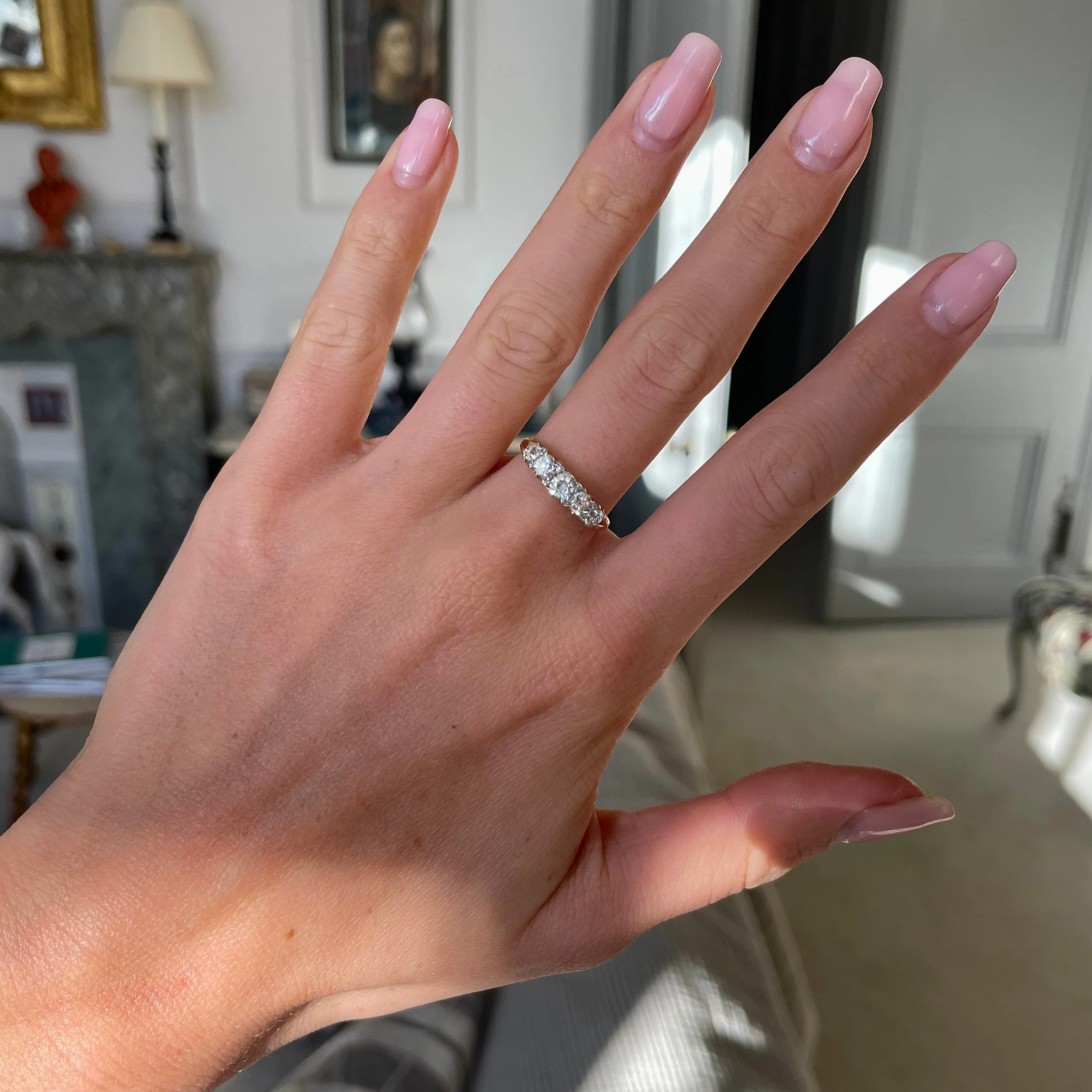 Antique, Victorian five stone diamond ring, yellow gold
