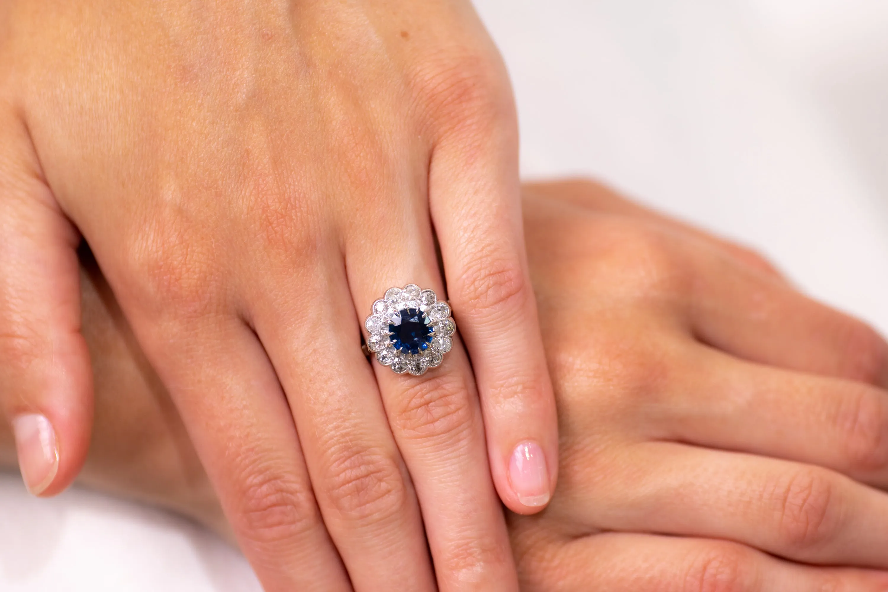 Art Deco, 18ct white gold, Burmese sapphire and diamond ring