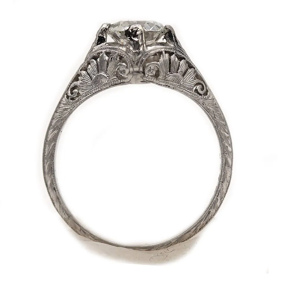 Art Deco .99 CTW Old European Cut Diamond Filigree Vintage Engagement Ring GIA H/VS1