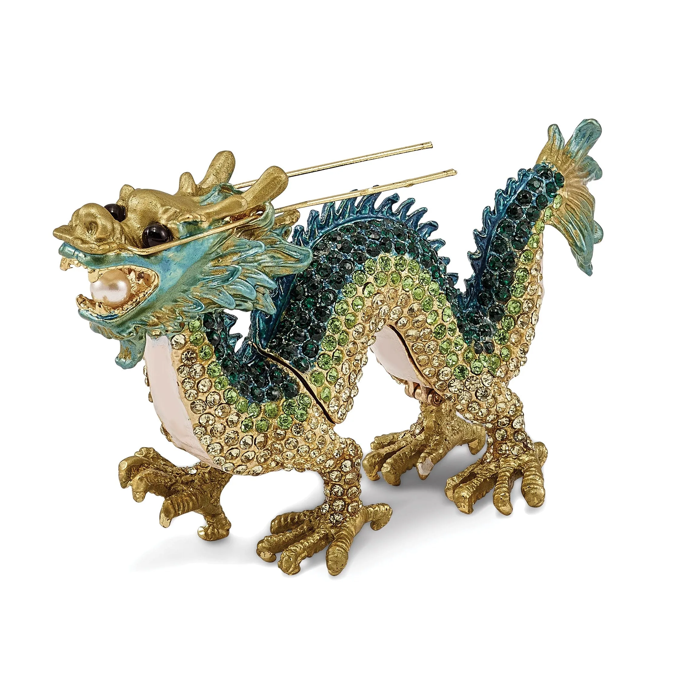 Bejeweled Pewter Multi Color Finish CHI Chinese Dragon Trinket Box