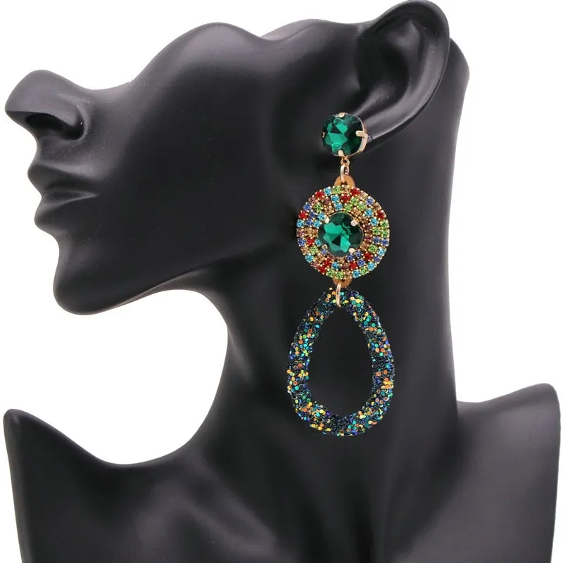 Bohemian Colorful Rhinestone Earrings For Women Long Drop Earrings