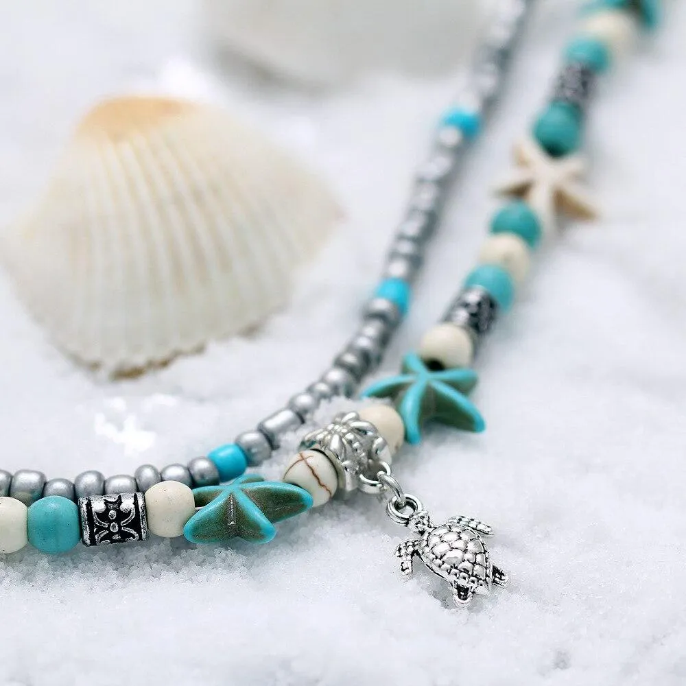 Bohemian Crystal Stones Anklets for Women Double Chain Women Jewelry