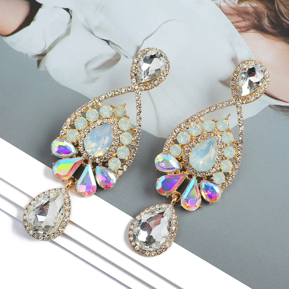 Bohemian Teardrop Colorful Crystal Dangle Drop Earrings For Women