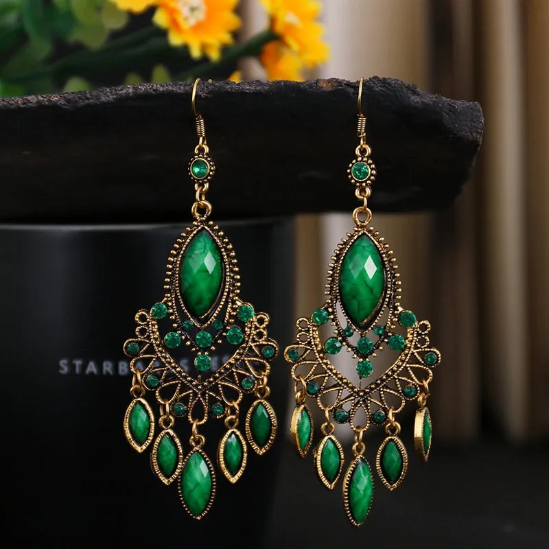 Bohemian Vacation Style Water Drop Tassel Dangle Earrings for Women