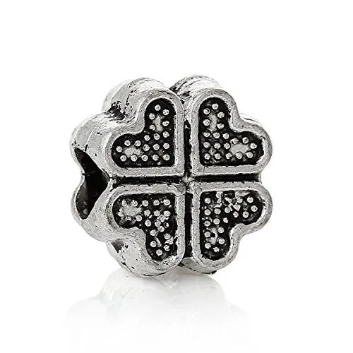 Carved Four Leaf Clover Bead Compatible for Most European Snake Chain Bracelet
