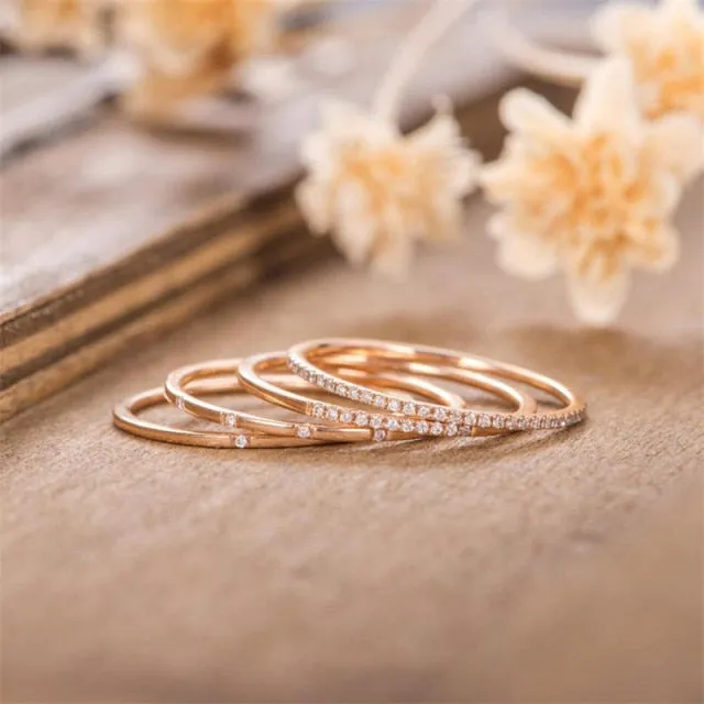 Chicmy-Geometric Gold Color Combination Round Zircon Crystal Rings Set
