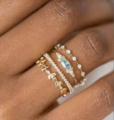 Chicmy-Geometric Gold Color Combination Round Zircon Crystal Rings Set