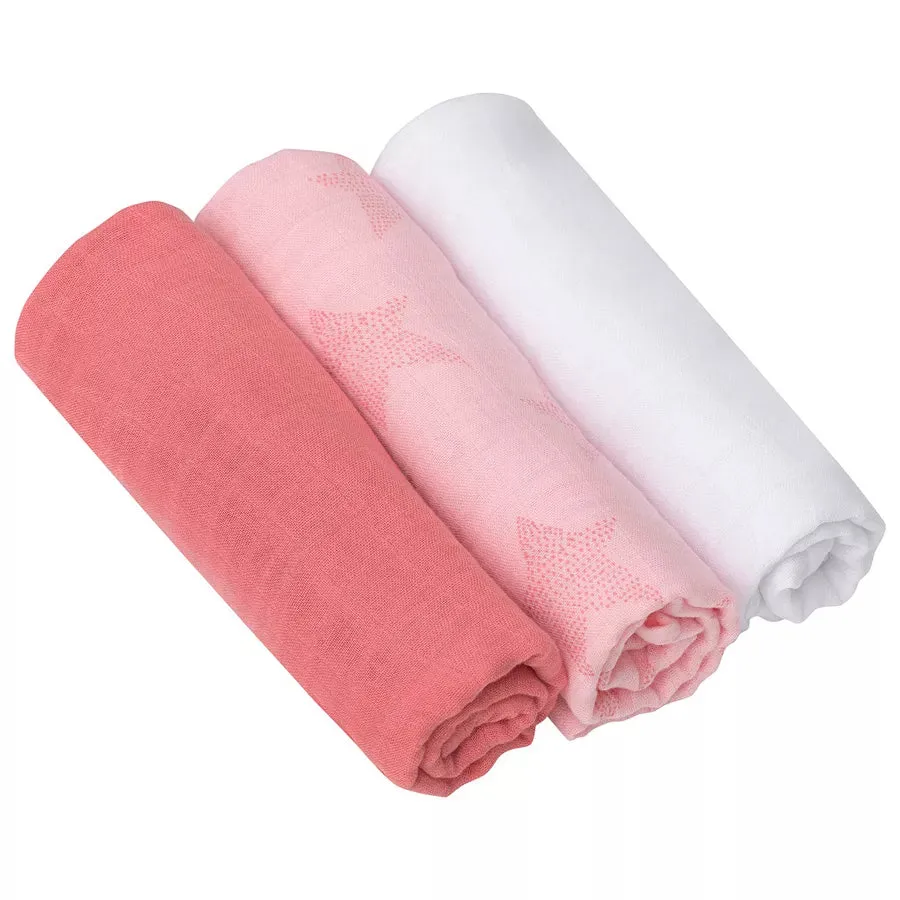 Clevamama Muslin Cloth Set Super Soft Bamboo & Cotton Pack of 3 (Pink)