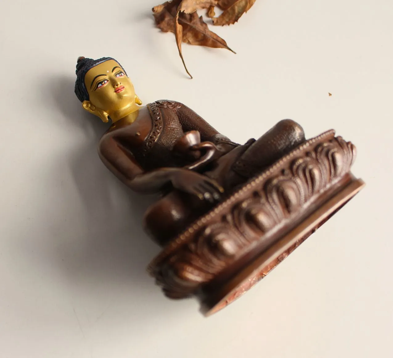 Copper Oxidized Shakyamuni Buddha Statue with Golden Face 5.5" High: SST380