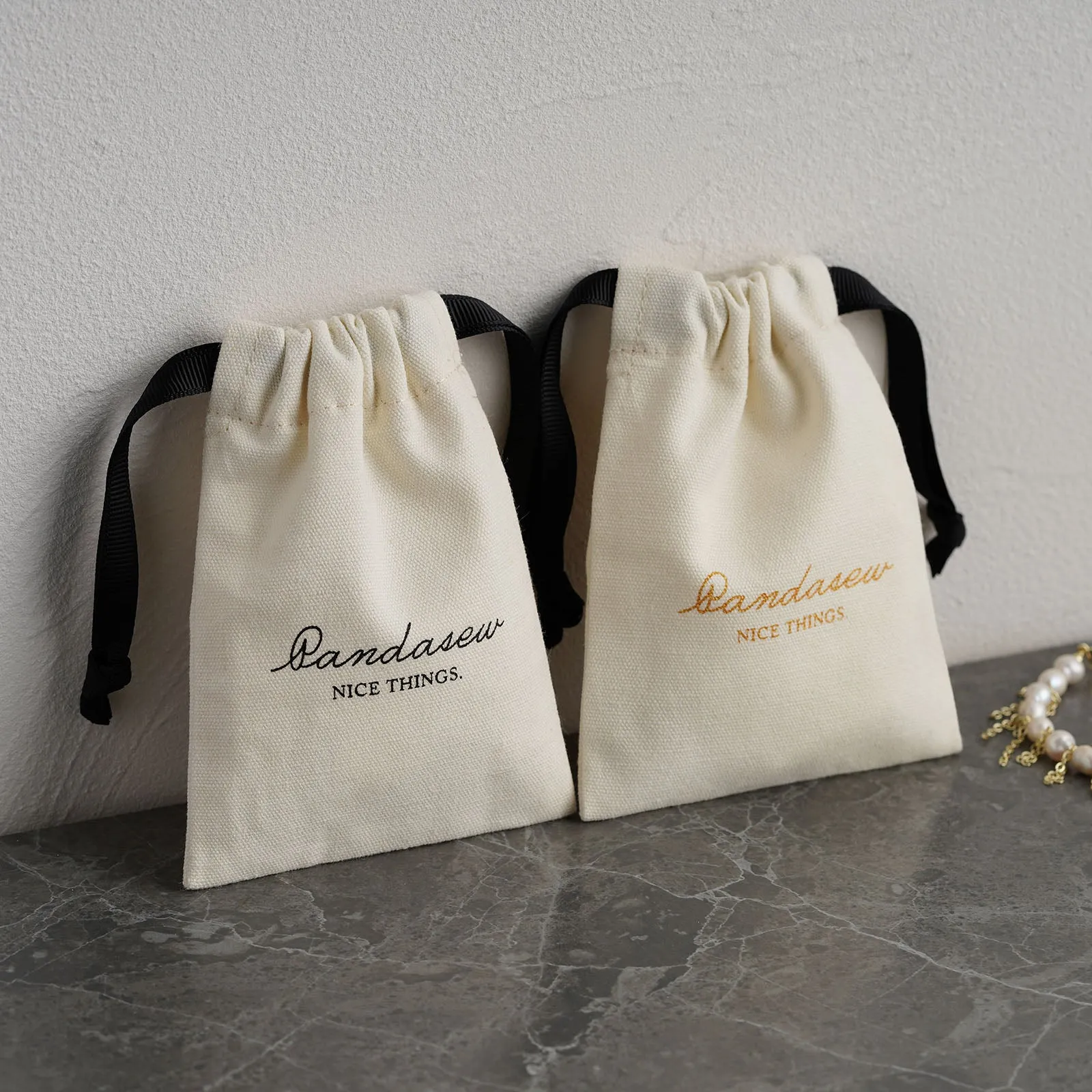 Cotton Canvas Jewelry Pouch drawstring canvas bag Custom Logo wedding favor pouch 50pcs CAV-101