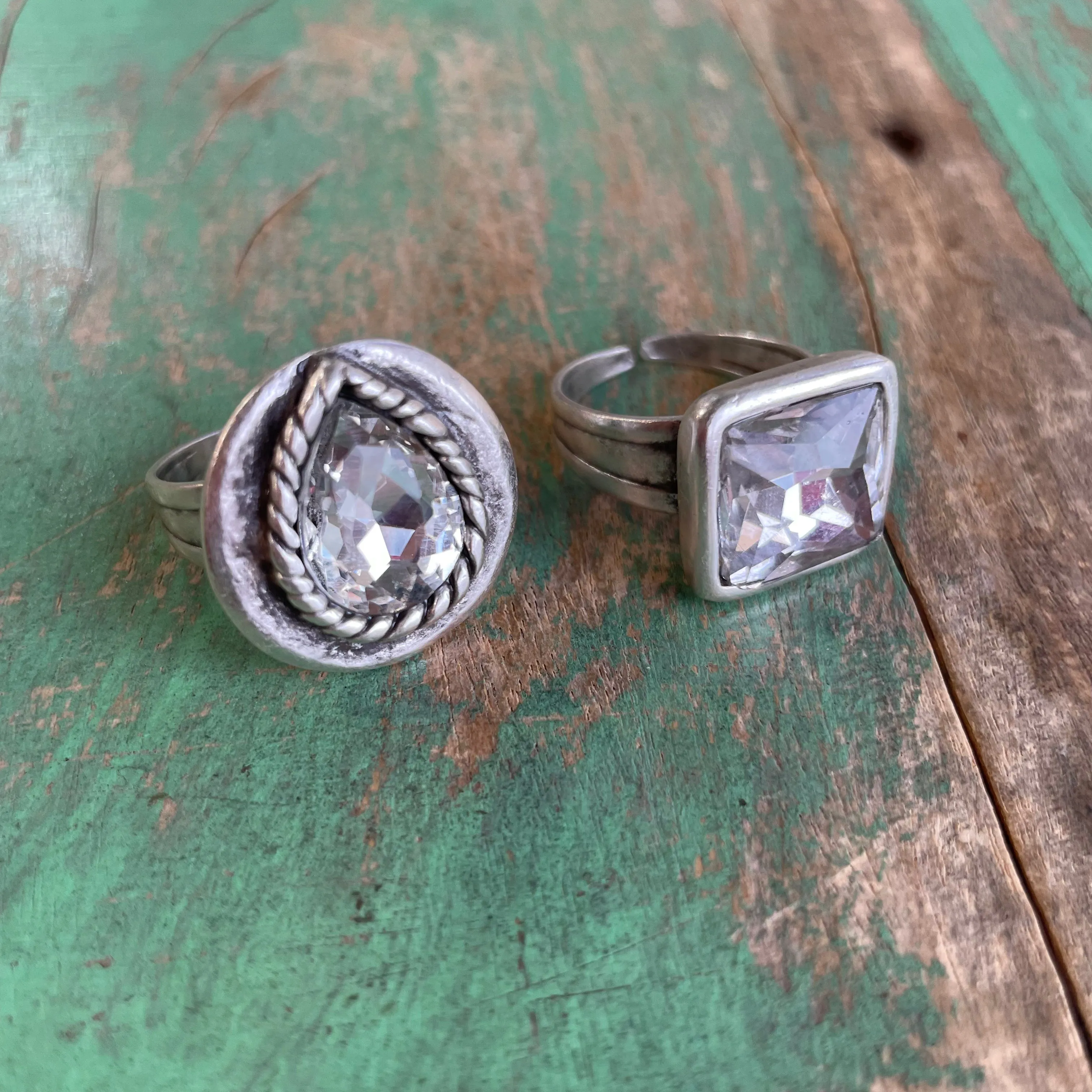 Crystal Adjustable Silver Plated Rings