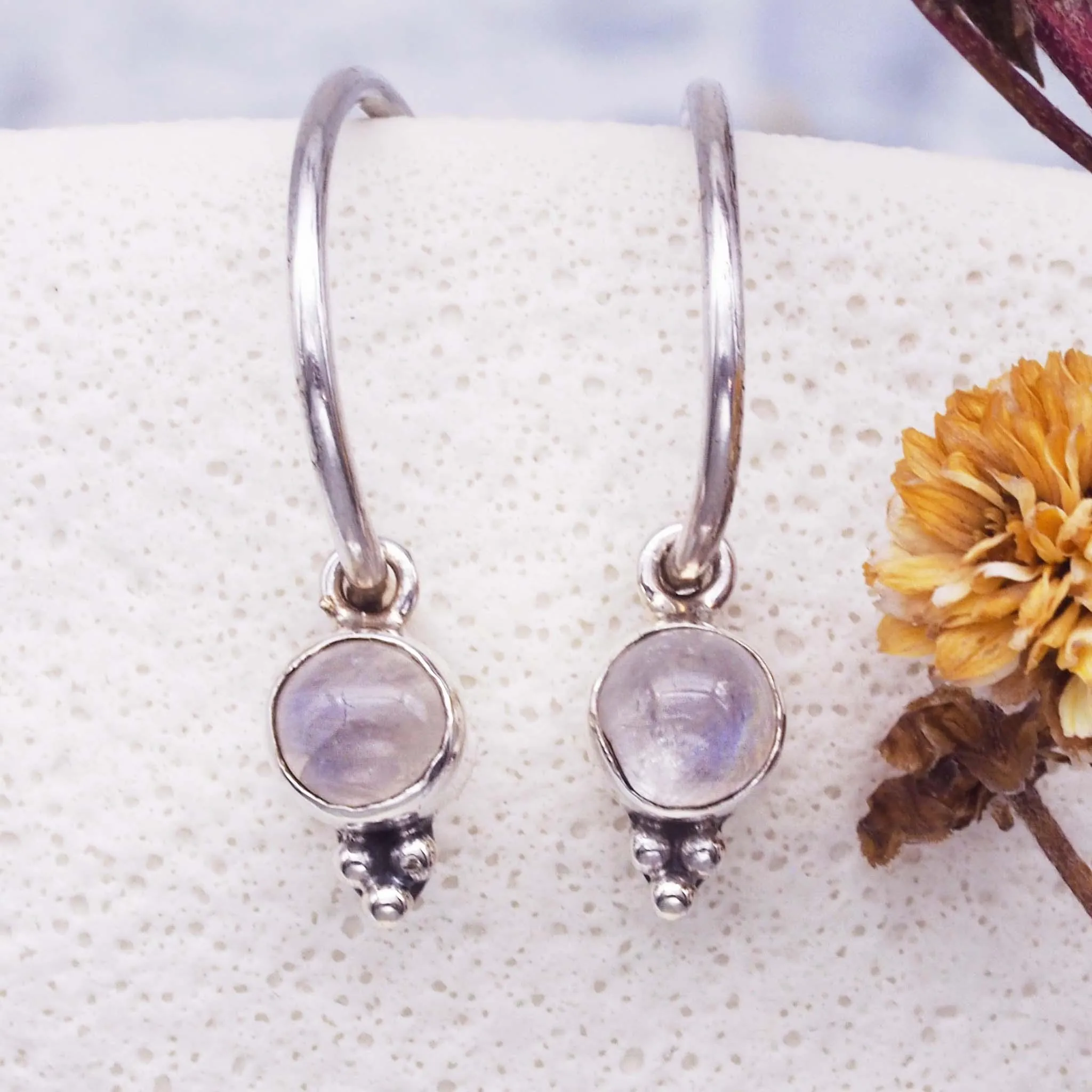 Dainty Moonstone Hoops