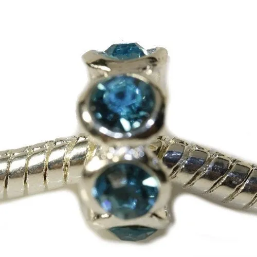 Decmeber Blue Birthstone  Rhinestone Charm European Bead Compatible for Most European Snake Chain Bracelet