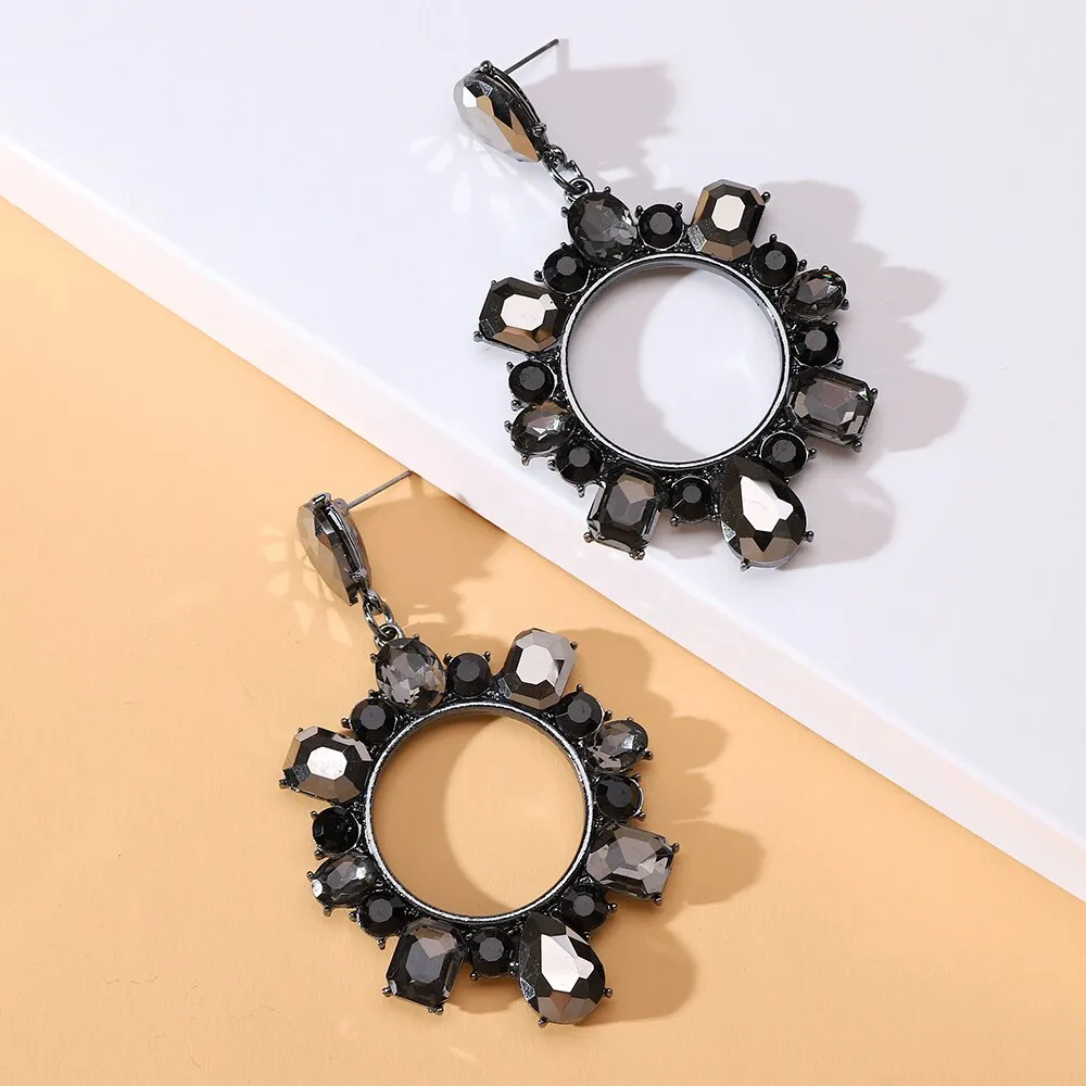 Elegant Fashion Geometric Vintage Crystal Round Big Dangle Earrings For Women