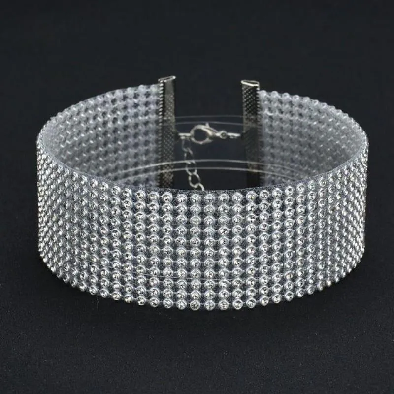 Elegant Wide Crystal Rhinestone Choker Necklace