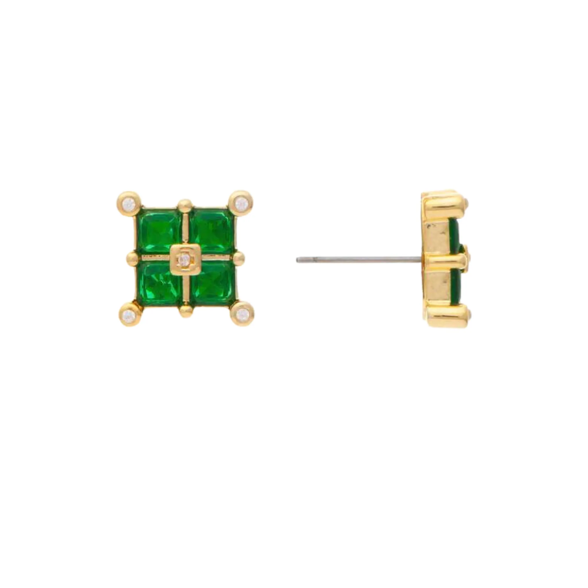 Emerald Crystal Square Cluster Stud Earrings