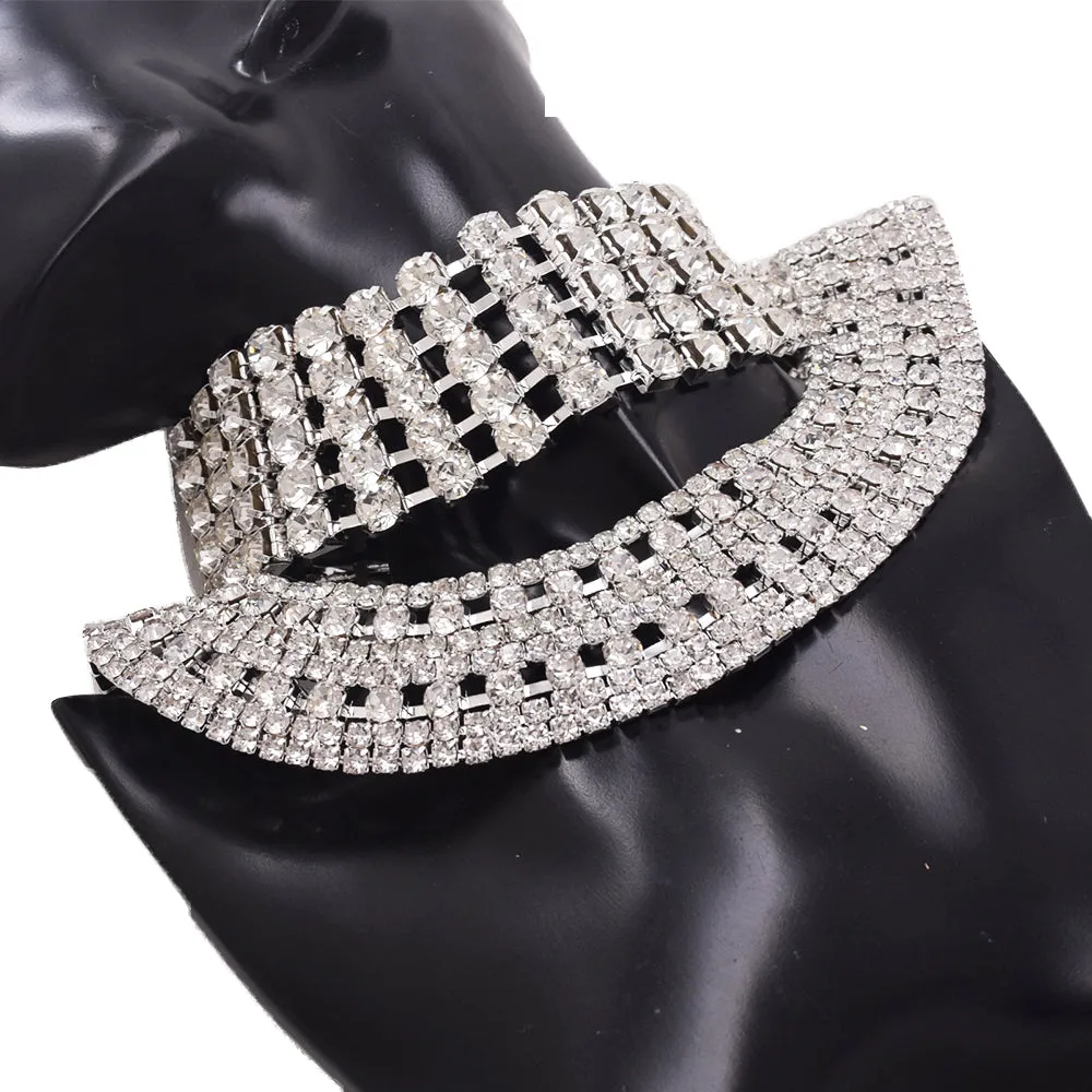 Excellent Quality SS38 8mm Rhinestone Chain Choker Necklace Set