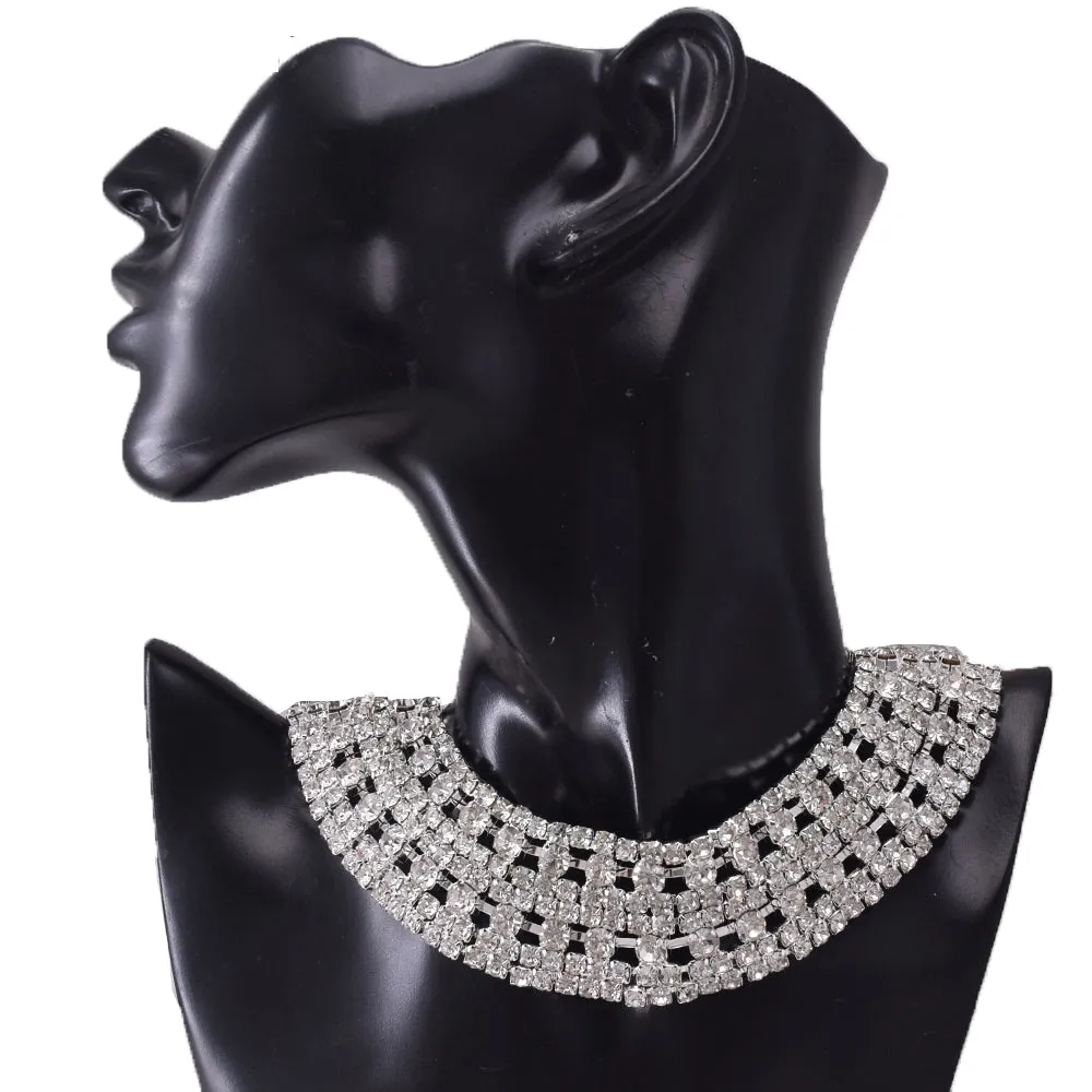 Excellent Quality SS38 8mm Rhinestone Chain Choker Necklace Set