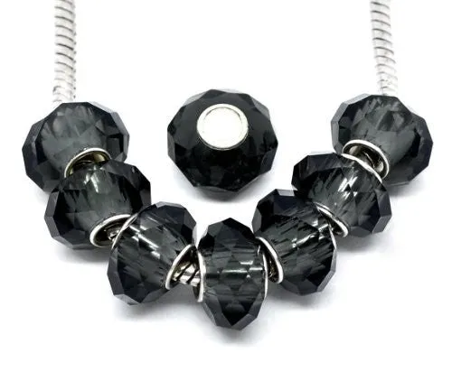 Faceted Murano Glass Charm European Bead Compatible for Most European Snake Chain Bracelet (Smokey Black)